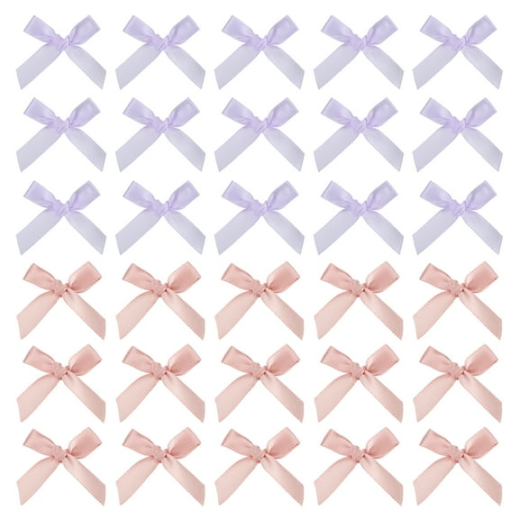 Uxcell 50 Pcs Mini Ribbon Bow 1.8 Inch Mini Fabric Satin Ribbon Flower Bows for Craft DIY Sewing Wedding Birthday Party Purple/Korean Pink