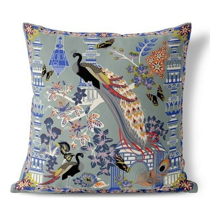 

Peacock Paradise Faux Suede Throw Fabric Pillow in Gray 16x16