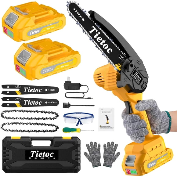 Tietoc Chainsaw, Electric Mini Chain Saw Cordless Power Hand Saw with 4000mAh Battery and Oil System for Tree Trimming & Wood Cut