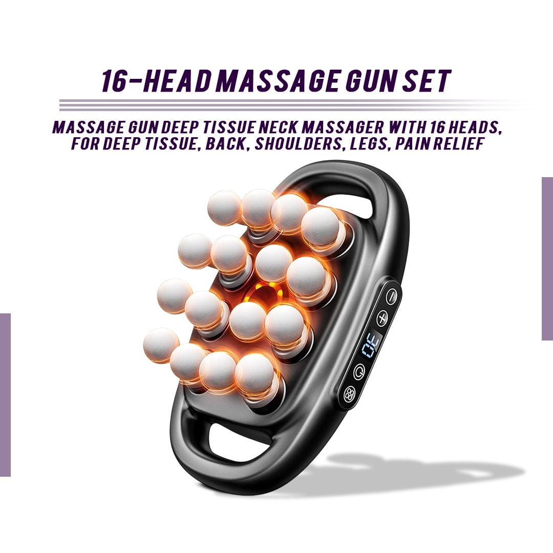 16-Head Muscle Massage Gun - Portable Deep Tissue Massager for Pain Relief & Recovery
