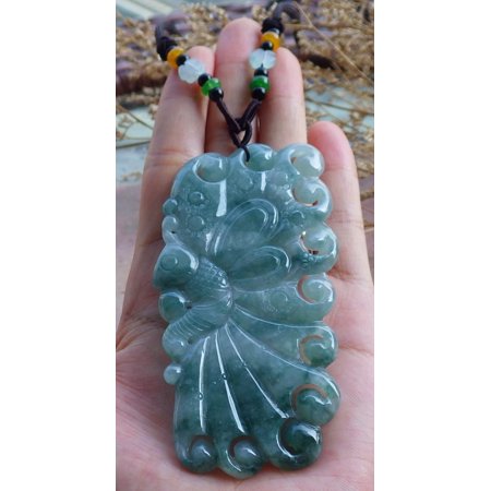 Certified Hand Carved Green Natural Myanmar Burma A Jade Jadeite Butterfly Pendant Necklace