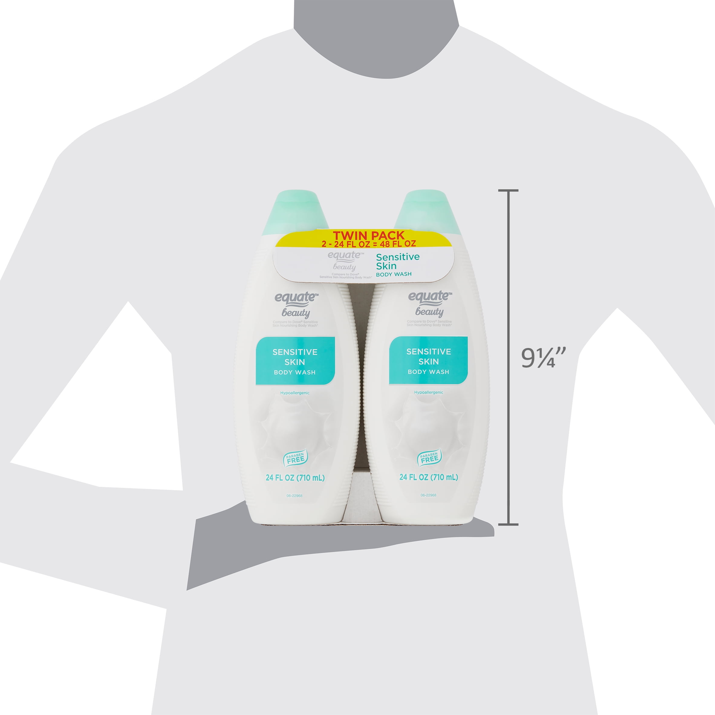 Equate Beauty Sensitive Skin Body Wash, Twin Pack, 48 fl oz, 2 Count