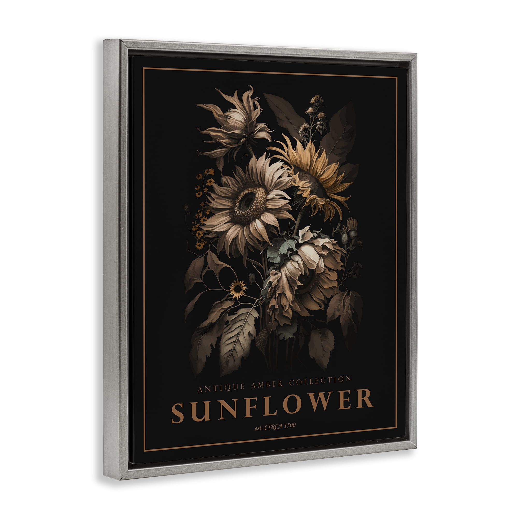 Stupell Industries Antique Sunflower Bushel Gray Framed Floater Canvas Wall Art, design by Christopher Giampietro