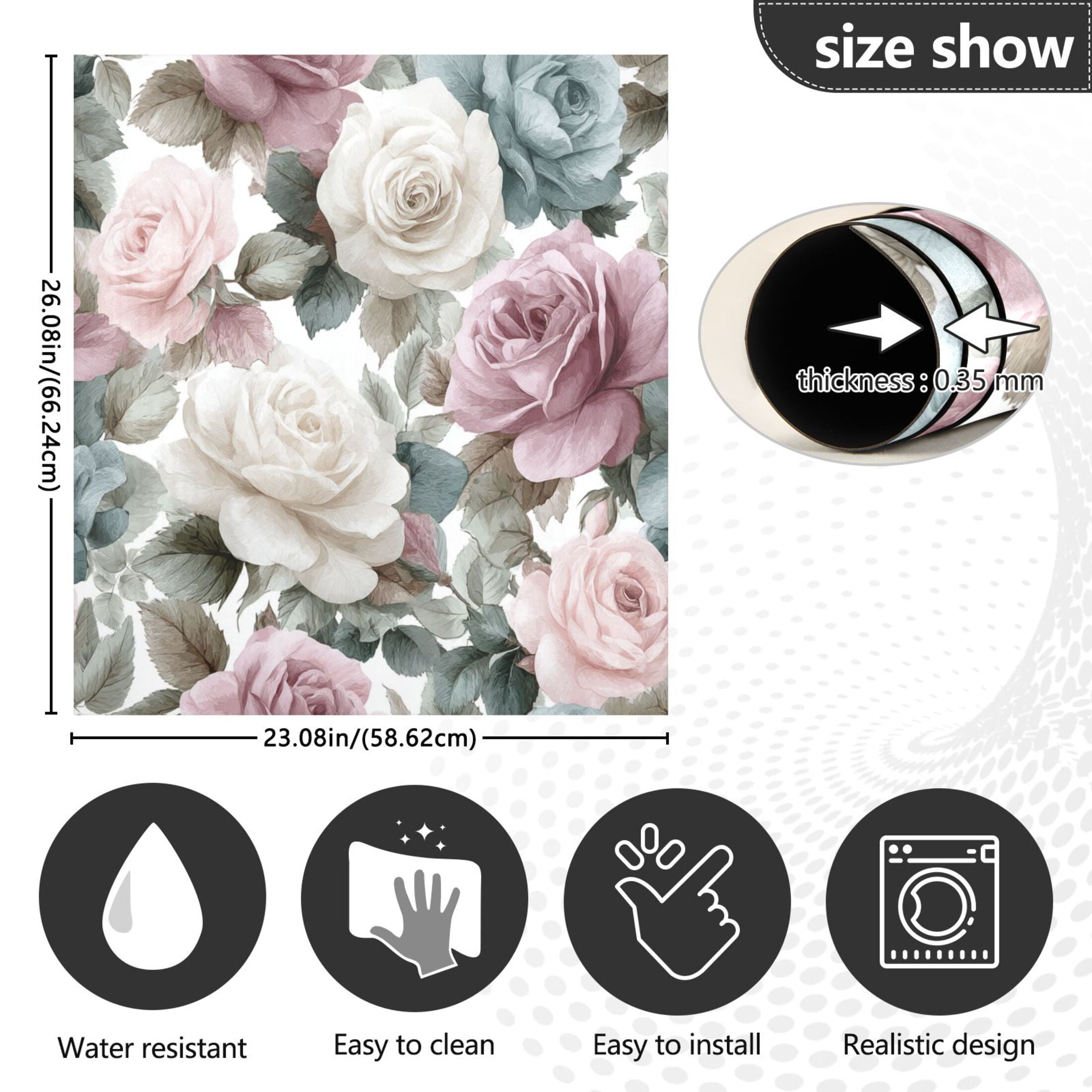 Dishwasher Magnetic Refrigerator Magnet Cover Sticker Home Decorative 23"x26" Roses on A Gray Background