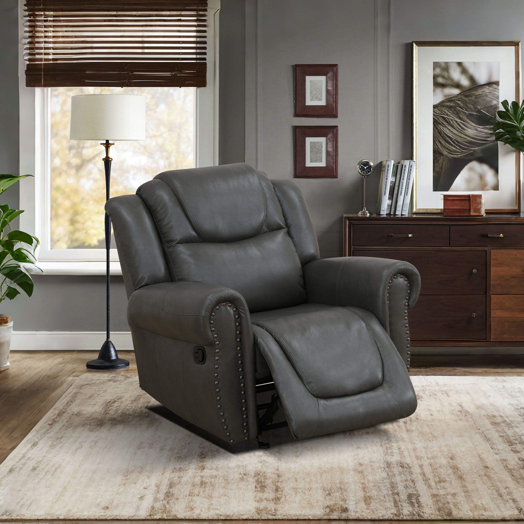 MAYEERTY Manual Recliner Single Chair with Breathable Leather for Living Room Apartment