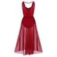 thumbnail image 2 of IDOPIP Women Lyrical Modern Contemporary Dance Costume Leotard V-Neck Backless Split Tulle Skirt Flowy Overlay Dress M Wine Red, 2 of 7