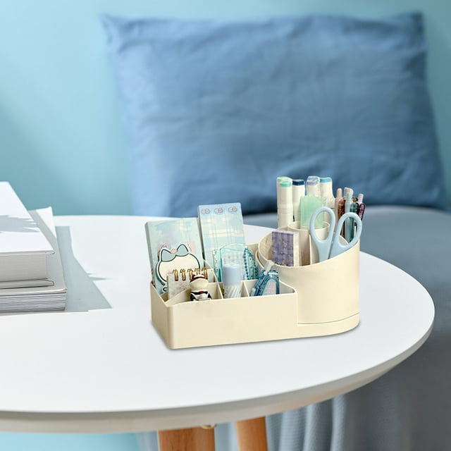 Organizador de Maquillaje Giratorio con Compartimentos | Estuche Organizador de Escritorio de Plástico Blanco | 23,4 X 11,7 X 11,7 Cm | 1 Unidad