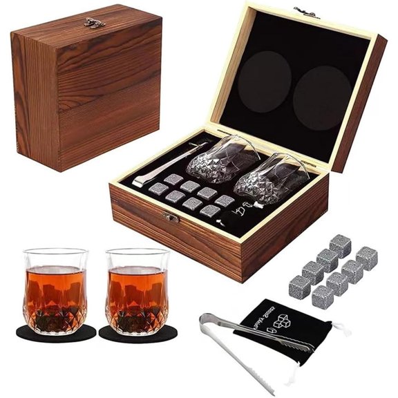 Sheremart Sculpture Set, Sheremart Canvas Collection, Whisky Glasses and Ice Wine Stone Gift Set with Storage Box for Dad & Husband Party Present(Round Bottom)