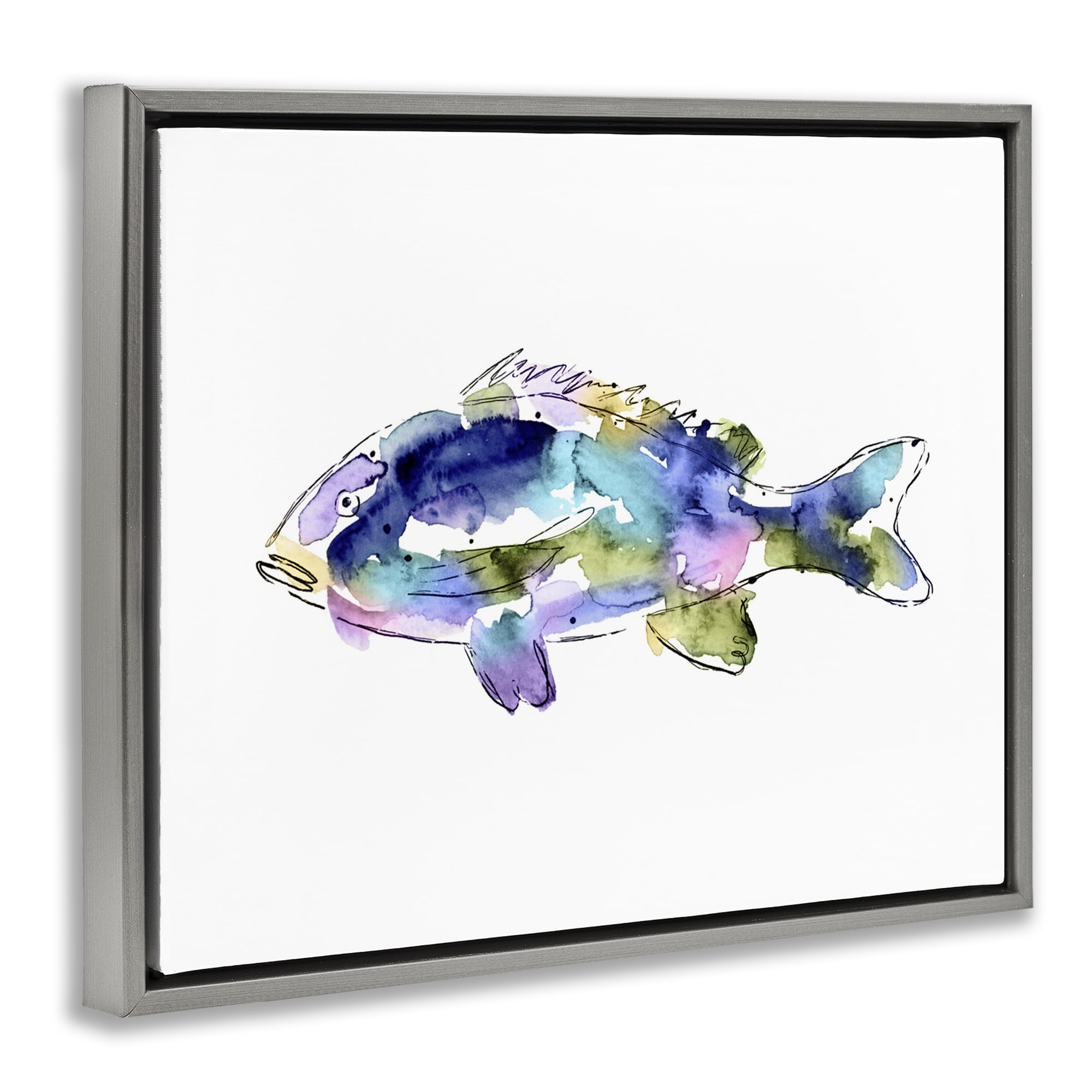 Stupell Industries Watercolor Style Fish Animals & Insects Painting Gray Floater Framed Canvas Art Print Wall Art, 31 x 25