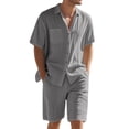 thumbnail image 2 of Men'S 2 Pieces Shirt Set Short Sleeve Button Down Casual Hippie Holiday Beach T-Shirts Shorts Outfits Gray M, 2 of 8