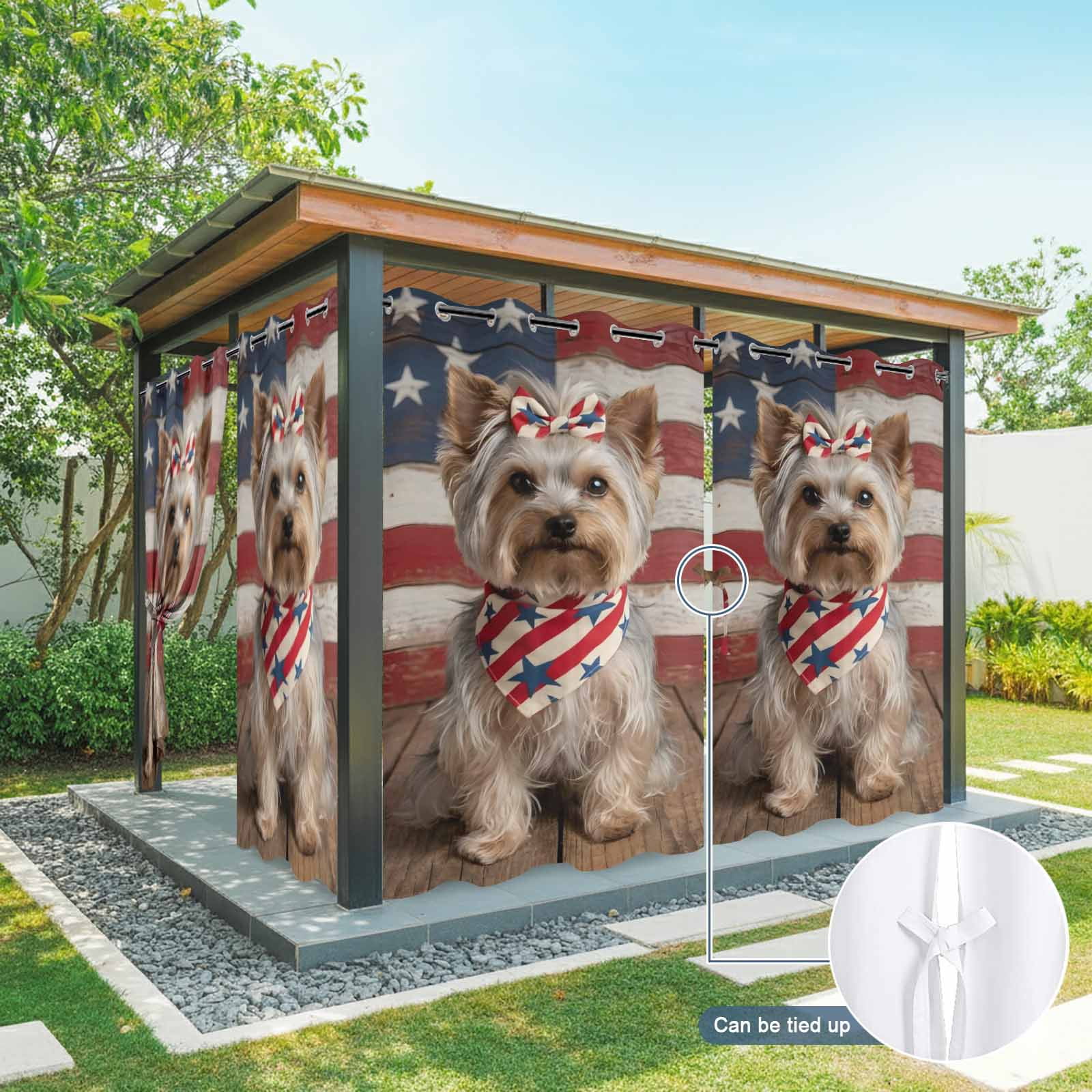 Patriotic Yorkshire Terrier Outdoor Curtains for Patio, Independence Day American Flag Sunshade Privacy Drapes Grommet Waterproof Outside Curtains for Porch/Cabana/Balcony 54"x 108", 1 Panel