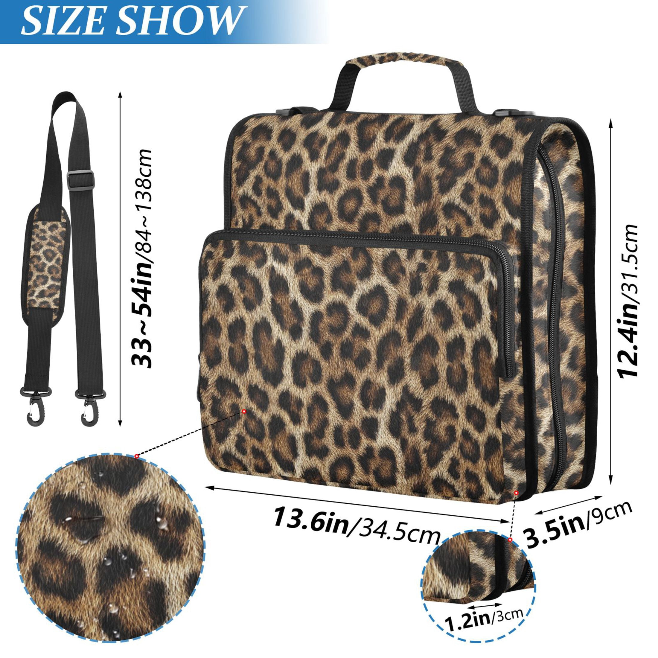 Zipper Binder Leopard Print 1.5 Inch Binder Folder Bag with Shoulder Strap and Handle