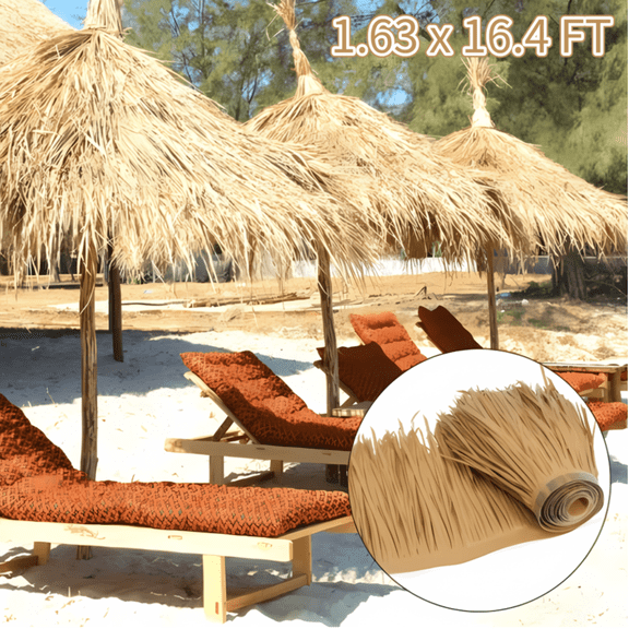 Ymokee 1.63 x 16.4 FT Artificial Palm Thatch Roll, Multi Use Straw Roof Decoration Palm Thatch Runner Roll Fake Carpet for Hut Bar Garden