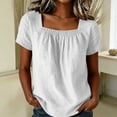 thumbnail image 2 of Setooff Women's Casual Cotton Linen Blouse Solid Color Square Neck Short Sleeve Tops Loose Summer Shirts for Women, 2 of 5