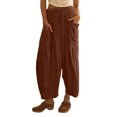thumbnail image 1 of Pantalones holgados de mujer Pantalones casuales de moda con cordones Pantalones hasta el tobillo (Marrón 4XL) Tmvgtek Para estrenar, 1 of 2
