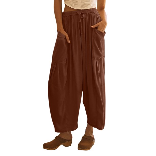 Pantalones holgados de mujer Pantalones casuales de moda Pantalones con cordones hasta los tobillos (Marrón XXL) Tmvgtek Para estrenar