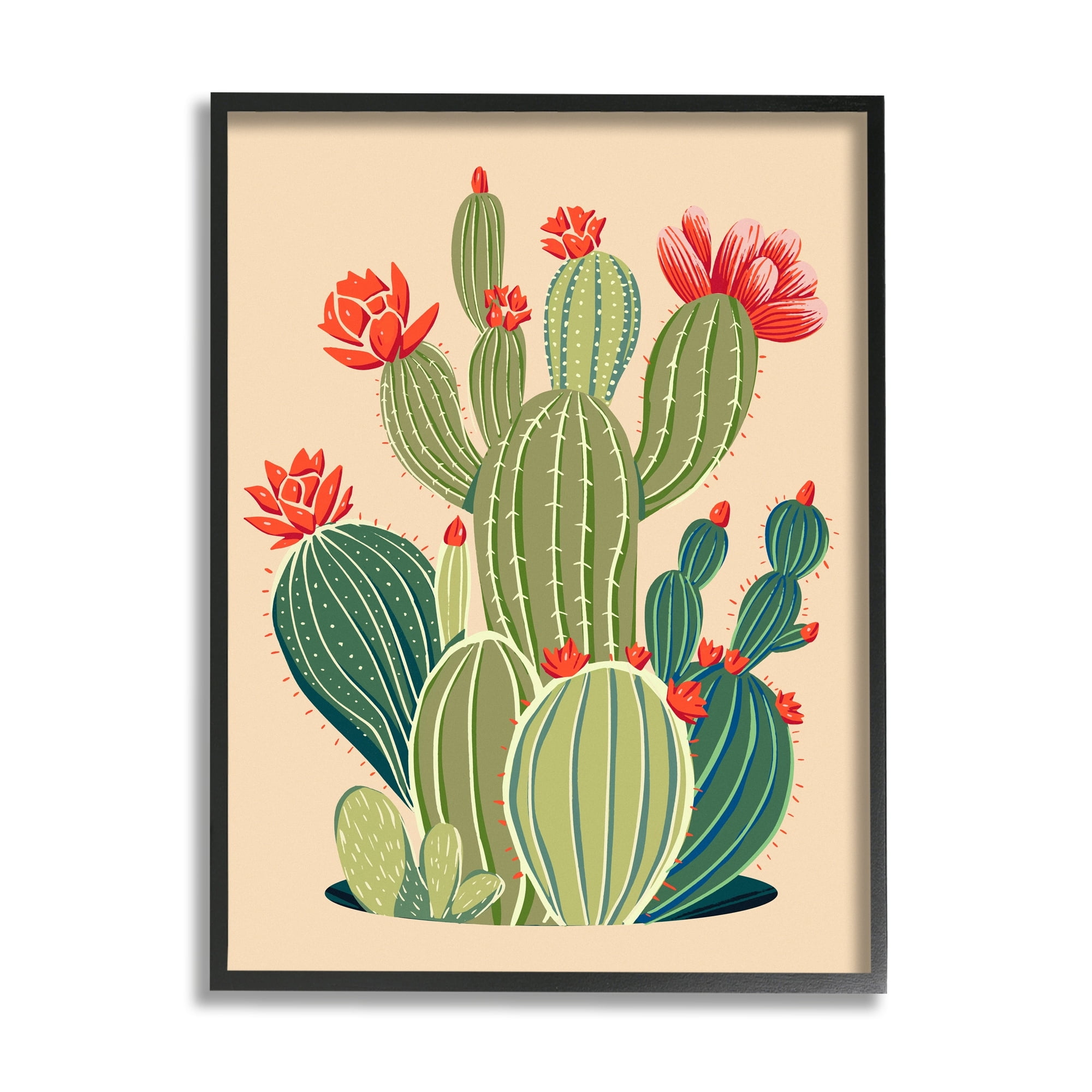 Stupell Industries Whimsical Cactus Flower Vegetation Botanical & Floral Painting Gray Framed Art Print Wall Art