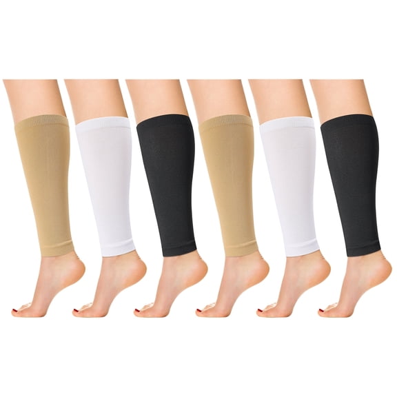 Hengguang 6 Pairs L/XL Calf Compression Sleeve, 20‑30 mmHg Footless Compression Socks for Men Women, Knee High Compression Leg Sleeve for Sport Travel Pregnancy Nurse