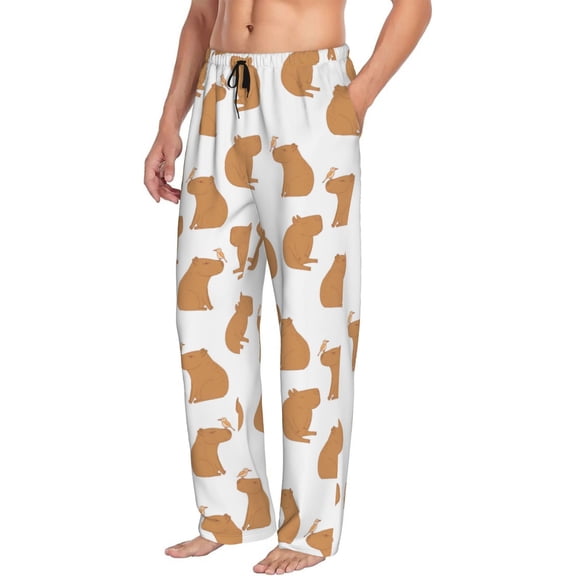 Mens Pajama Pants Bottoms with Pockets - Capybaras Birds Comfy Mens Pj Pants, Soft Men Lounge Pants