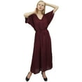 thumbnail image 4 of Bimba Women's Wine Rayon Loose Plain Long Maxi Casual Dress With Drawstring-20, 4 of 4