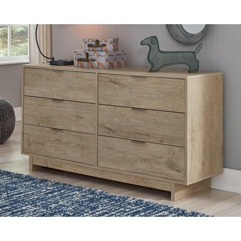 Signature Design by Ashley Oliah Modern Six Drawer Dresser, Natural Brown
