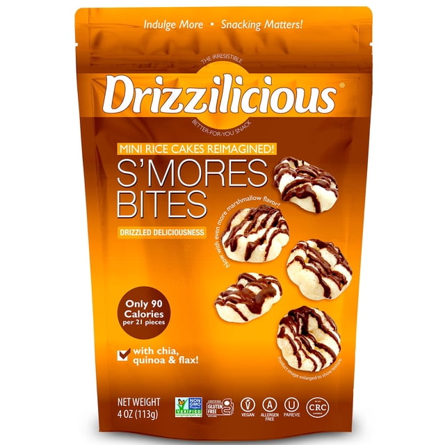 Drizzilicious Mini Tortas De Arroz S'Mores - Patatas Fritas De Arroz, Snack Saludable Para Adultos Y Niños, Tortas De Arroz Saborizadas, Veganas, Sin Gluten, Sin Alérgenos, Solo