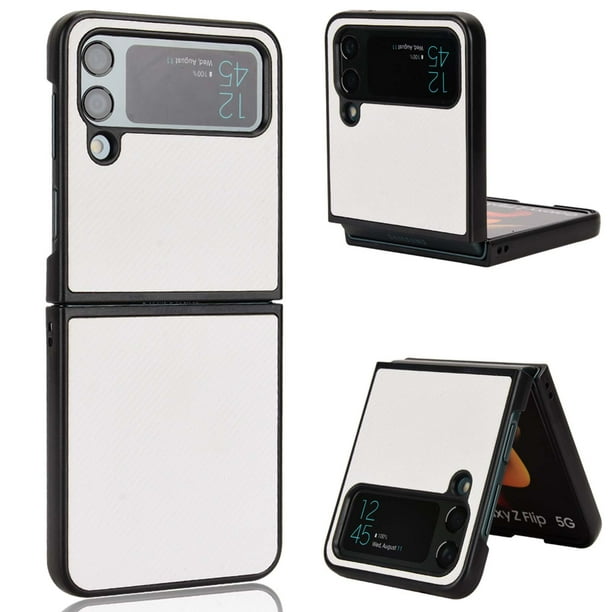 for Samsung Galaxy Z Flip 4 Case, Carbon Fiber Leather Slim Protective