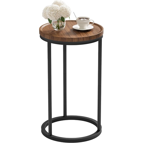 Small Round Side Table,Round Sofa End Table Walnut