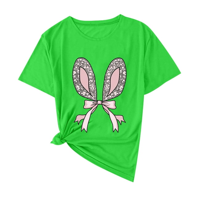 Plebaso T-Shirts Graphiques de Pâques pour Femmes Manches Courtes T-Shirts Imprimés pour Femmes Décontractés Amples Basiques Extérieurs