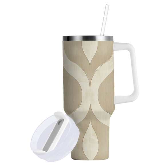 Yayeee 40oz Double-Wall Insulated Stainless Steel Tumbler with Handle Bottle, Light Brown Pattern