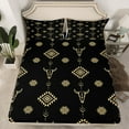 thumbnail image 2 of Castle Fairy Bull Skull 3pcs Twin Sheet Sets,Tribal Aztec Twin Fitted Sheet,Black Golden Breathable Flat Sheet,Luxury Teenager Bedroom Decor, 2 of 7