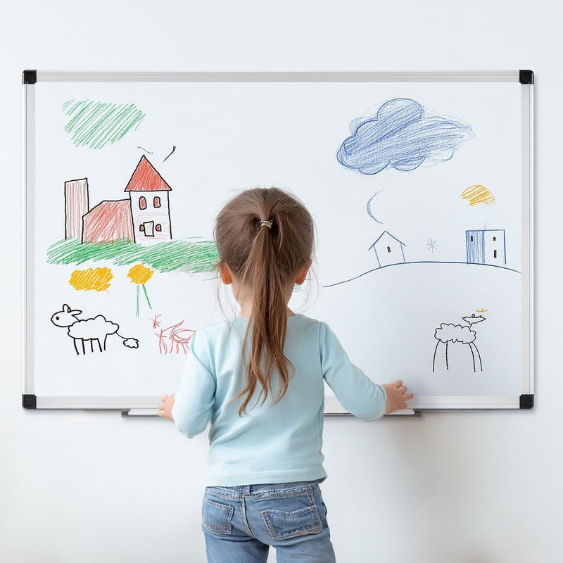 Kelno 36"x24" Magnetic White Board Wall Mount Dry Erase Board with Smooth Surface Aluminum Pen Tray, White