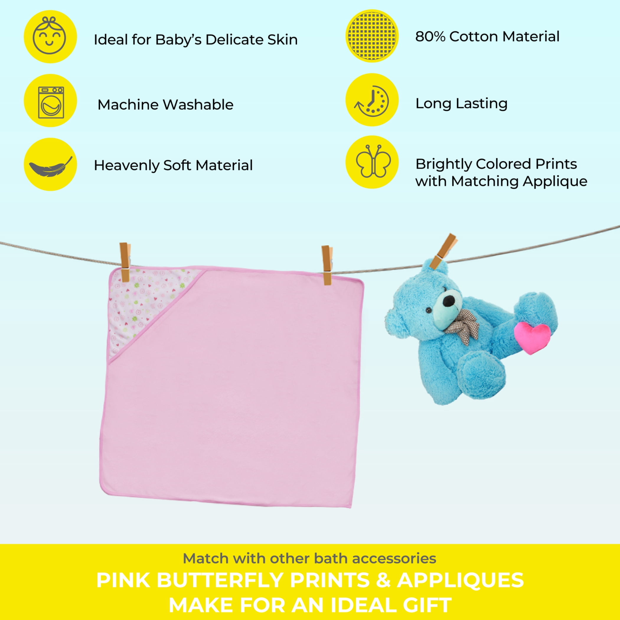 Spasilk Baby 2 Hooded Towels & 2 Washcloths Set for Newborns and Infants, Pink Butterfly