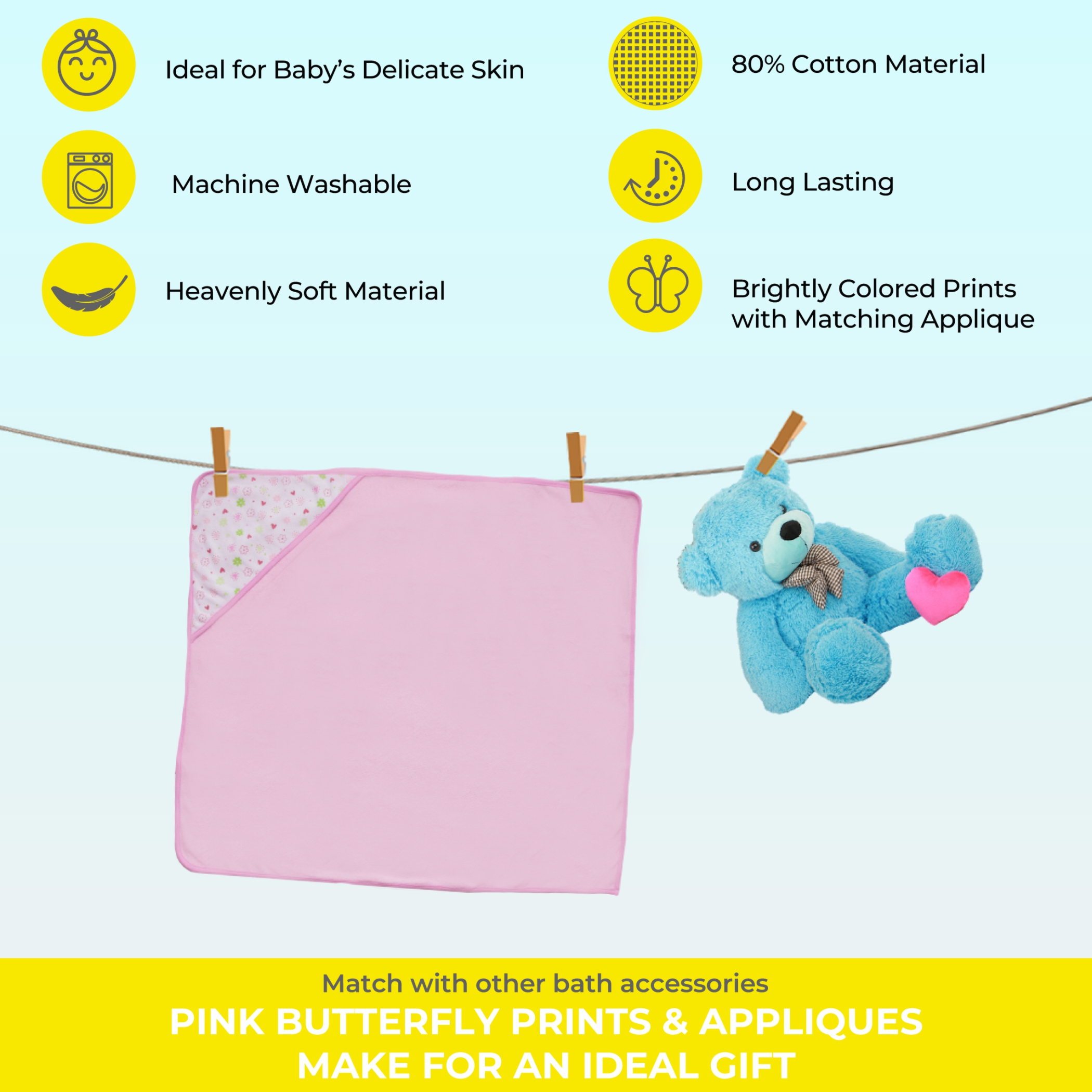 Spasilk Baby Hooded Towels & Washcloths Set, Pink Butterfly photo 7