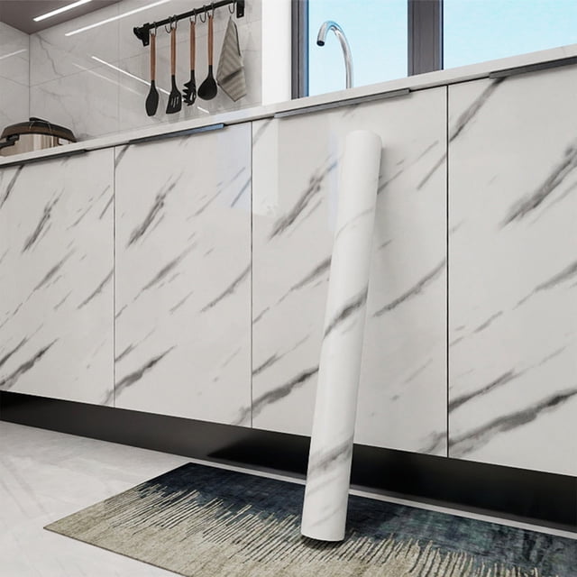 weibbin Faux Marble Patterned Adhesive Film For Kitchen Countertops Cabinets And Cabinet Doors Waterproof Oil Resistant 118 X 24 Inches