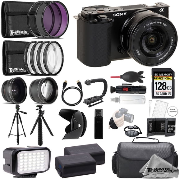 Sony ZV-E10 Mirrorless Camera  16-50mm Lens (Black)   128GB   Extra Battery  9 PC Filter- ULTIMATE Kit (International Version)