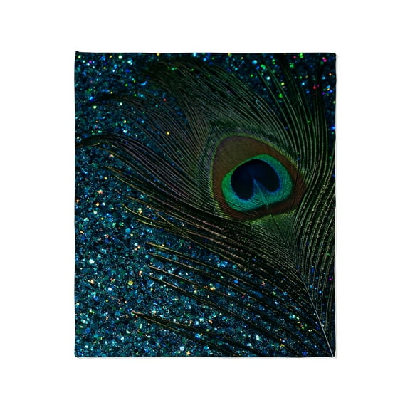 CafePress - Glittery Aqua Peacock Throw Blanket - Soft Fleece Throw Blanket, 50"x60" for All Ages