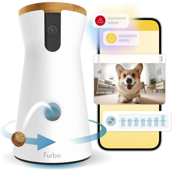 360° Dog Camera - Unlock with Paid Plan: Home Security & Dog Safety Alerts, Rotating Pet Treat Dispenser w/ 2-Way Speaker, Smart Indoor Cam w/Phone App (3mo Minimum Subscription Required)
