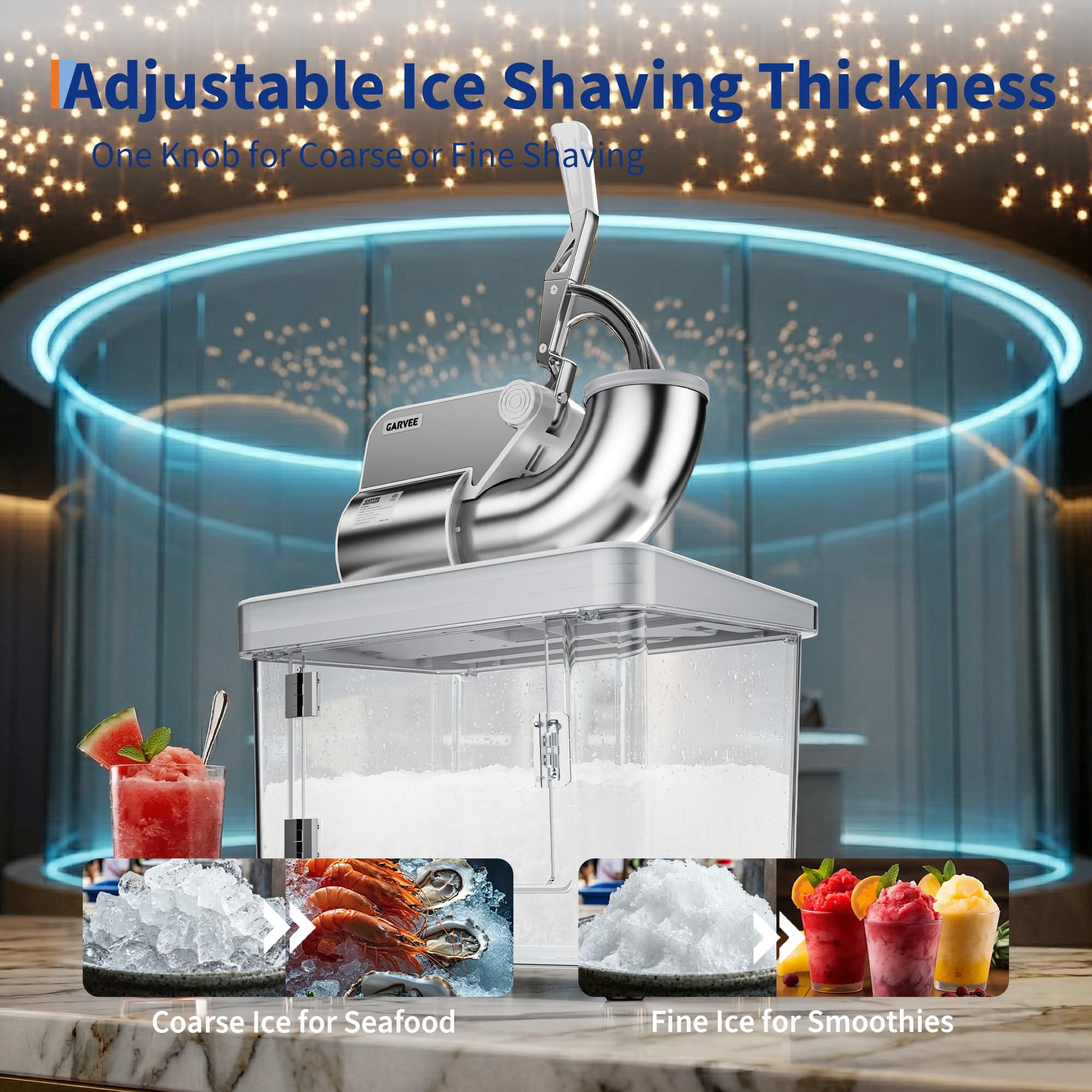 Commercial Electric Ice Crusher Machine, 4 Stainless Steel Blades Snow Cone Maker with Safety Switch for Home Bar Cafe Party