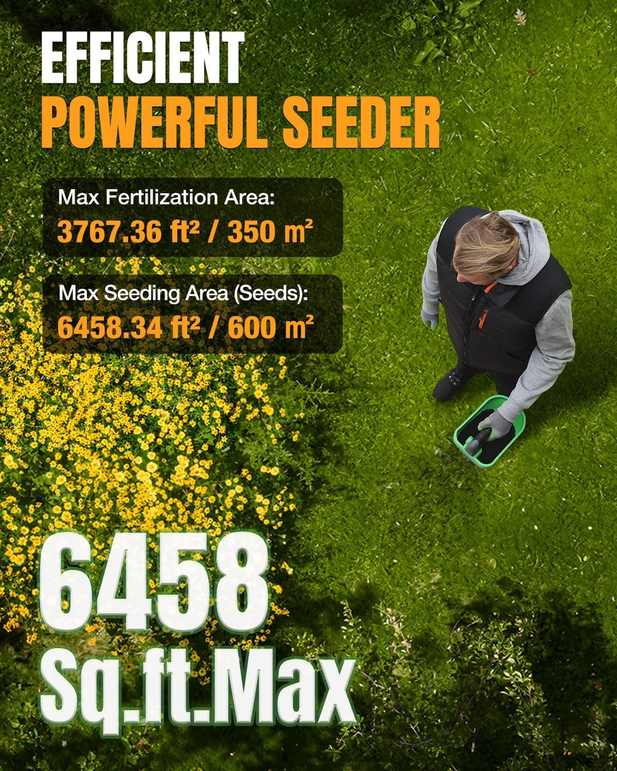 WORKPROX Battery Powered Fertilizer Spreader, 7.2V Seed Spreader for Salt, De-Icer, Earth Food, Rechargeable Grass Seed Spreader with 8-Level Settings, Covers up to 6,458 Sq. Ft.