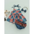 thumbnail image 5 of Liacowi 2Pcs Summer Toddler Kid Girls Independence Day Clothes Sets Star Striped Pattern Print Tie-up Halter Tunic Tops with Ruffle Shorts July 4th, 5 of 9