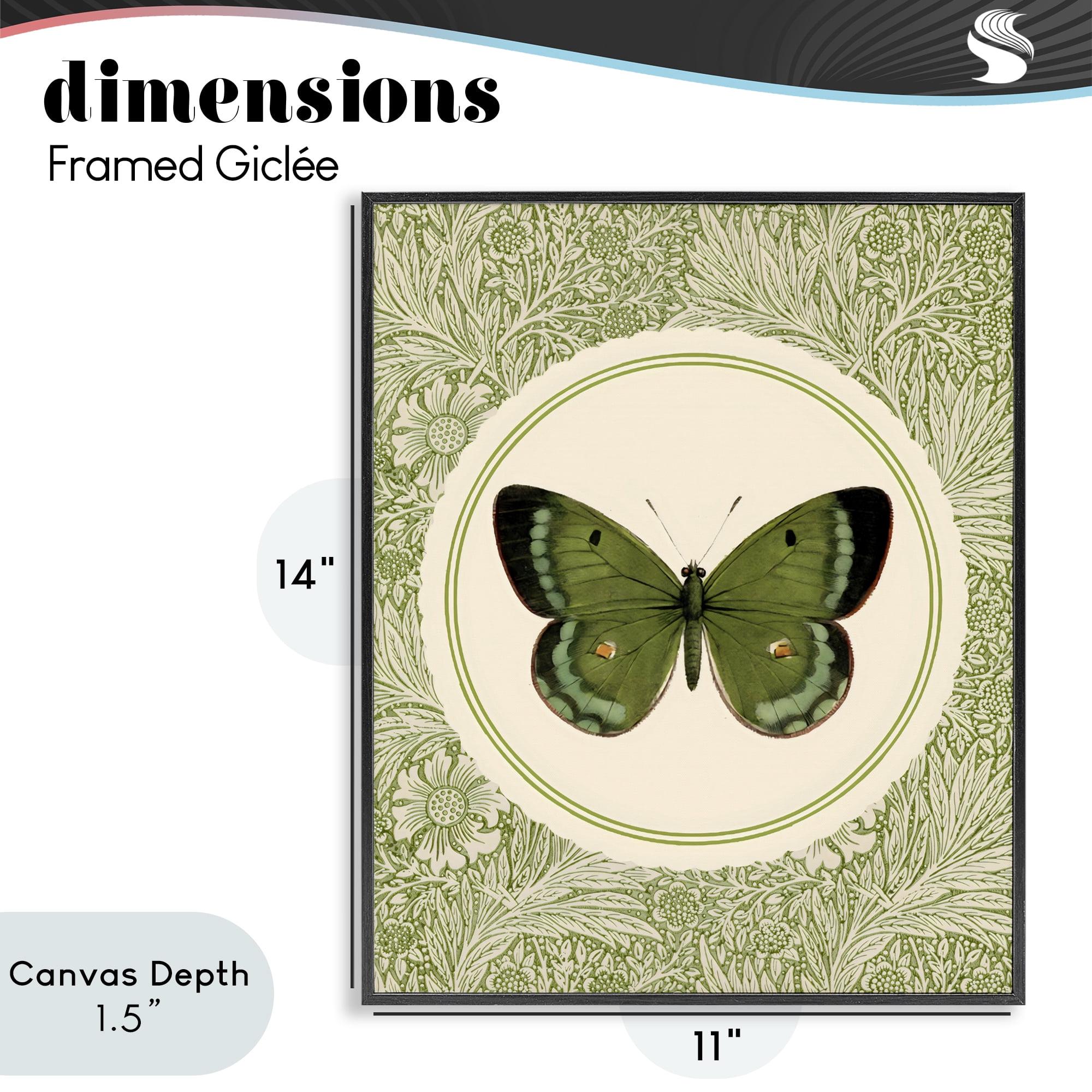 Stupell Industries Green Butterfly Botanical Medallion Black Framed Giclee Art, design by LSR Design Studio