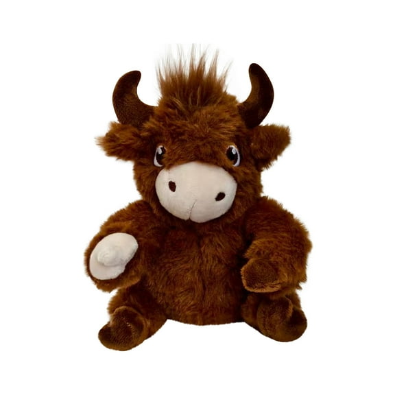 Plush Highland Cow Stuffed Animal Toy, Soft Brown Cuddly Bull Doll, Cute Fluffy Farm Animal Gift for Kids, Toddlers, Boys and Girls, 10 Inch