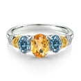 thumbnail image 2 of Gem Stone King 925 Sterling Silver and 10K Yellow Gold Oval Yellow Citrine Persian Blue Moissanite and White Diamond 3 Stone Ring for Women (2.18 Cttw, Gemstone November Birthstone, Size 8), 2 of 3