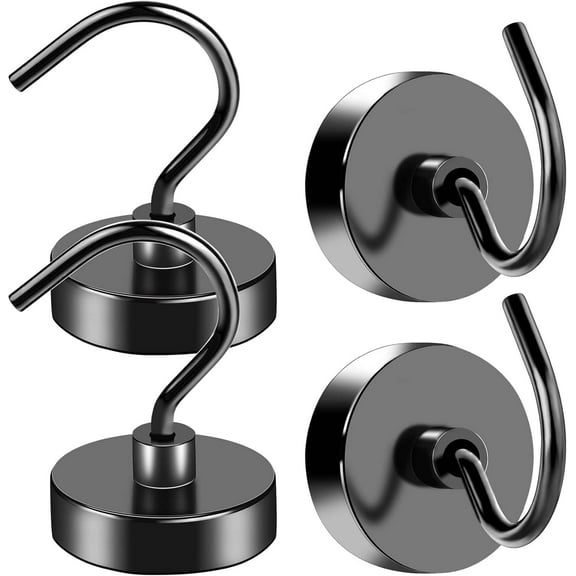 VNDUEEY Magnetic Hooks Heavy Duty, 4 Pack 50LBS Strong Magnet Hooks for Hanging, Neodymium Magnets with Hooks Large Opening, Magnetic Hooks for Cruise, Refrigerator, Kitchen, Garage