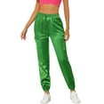 thumbnail image 1 of INSPIRE CHIC Women's Satin Cargo Joggers High Waisted Elastic Waist Casual Pants M Light Green, 1 of 6