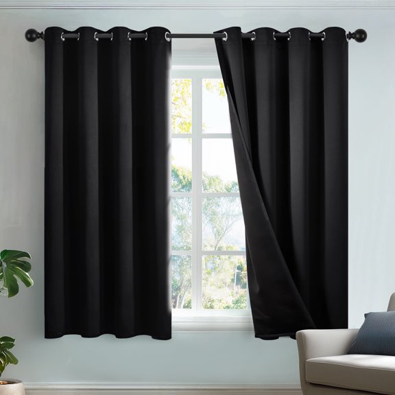 Deconovo Total Blackout Curtains for Bedroom and Living Room, 2 Panels with 8 Grommets, Thermal Insulated, 52"x63", Black