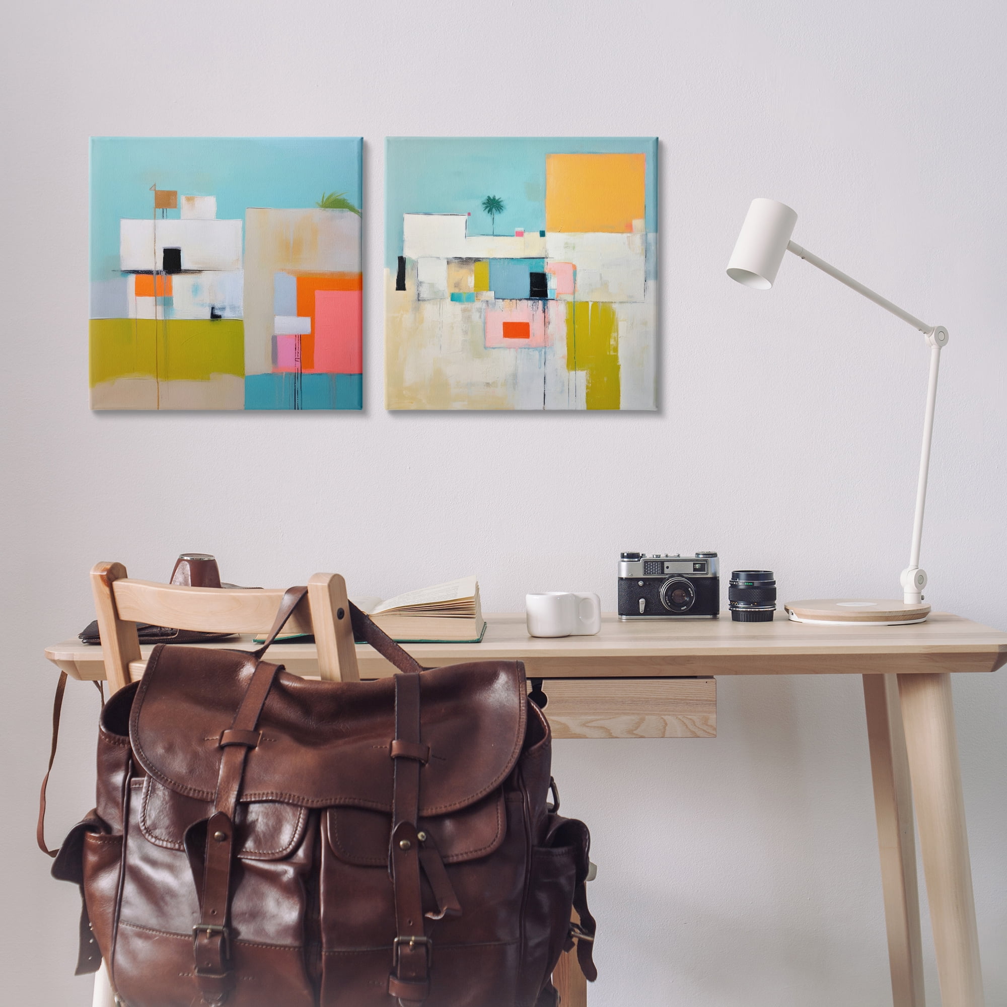 Stupell Industries Abstract Square Block Apartment Buildings & Architecture Painting Wrapped Canvas Art Print Wall Art, 17 x 17, Set of 2