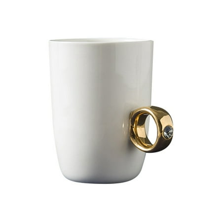 

JOYONLY Creative Wedding Gift Couple Cartoon Elegant Ring Mug Coffee Cup Drink Cup (Gold Handle)