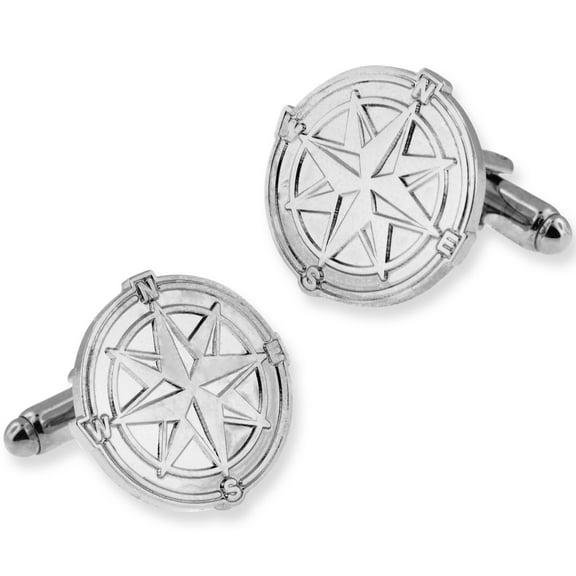 PinMart's North Star Nutical Compass Silver Cufflink Set